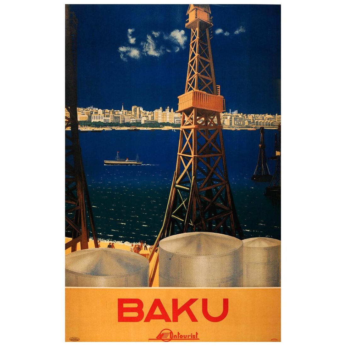 Baku (oil rigs & bay) — Intourist poster, 1935–36