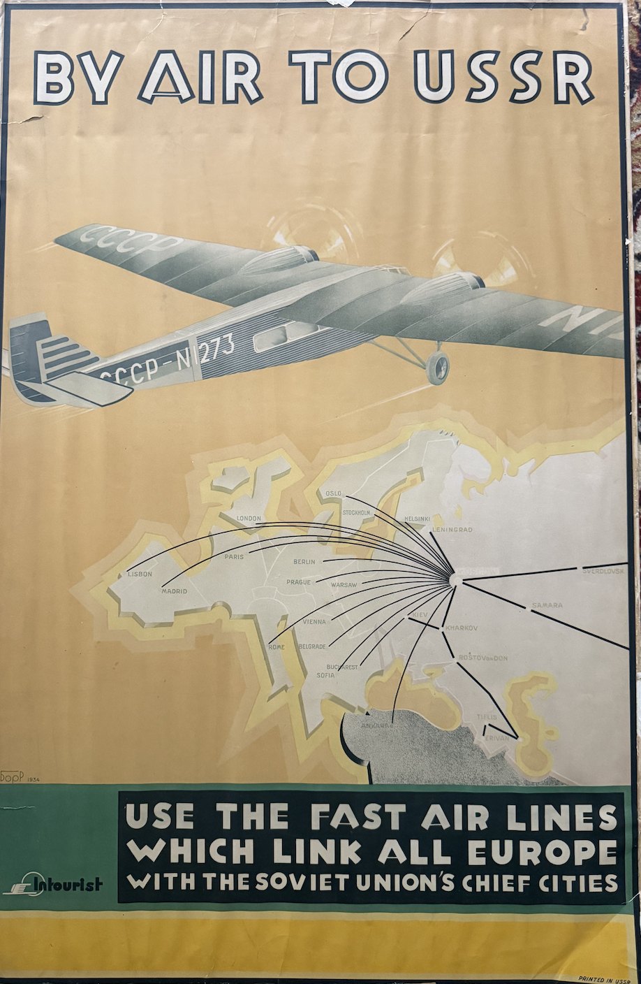 By Air to USSR — Intourist poster, 1934