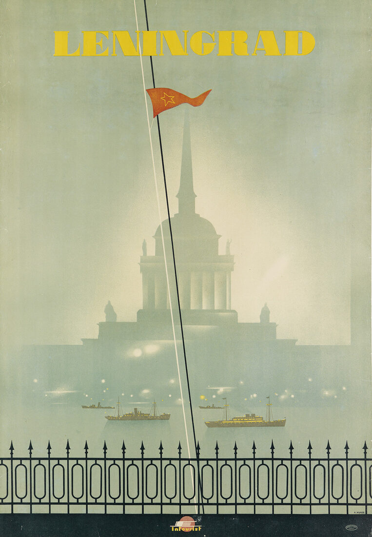 Leningrad (Admiralty in fog) — Intourist poster, 1935