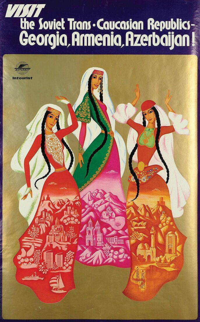 Azerbaijan &middot; Georgia &middot; Armenia — Intourist poster, 1955