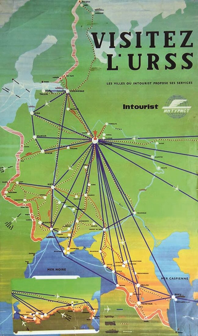 Visitez l&rsquo;URSS (route map) — Intourist poster, c. 1970